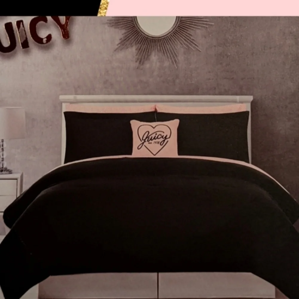 Juicy Couture Black & Blush 8pc Bedding Set -Queen